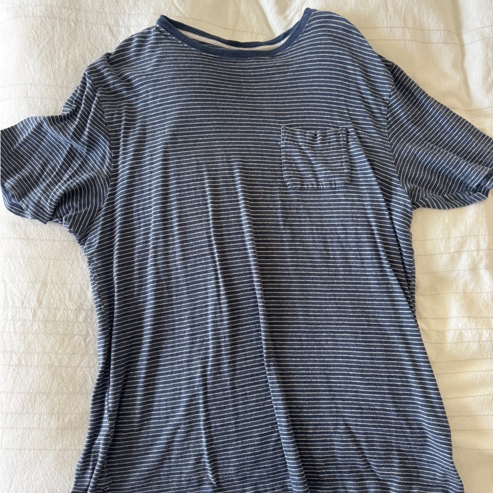 Patagonia Blue and White Striped Short Sleeve Tee